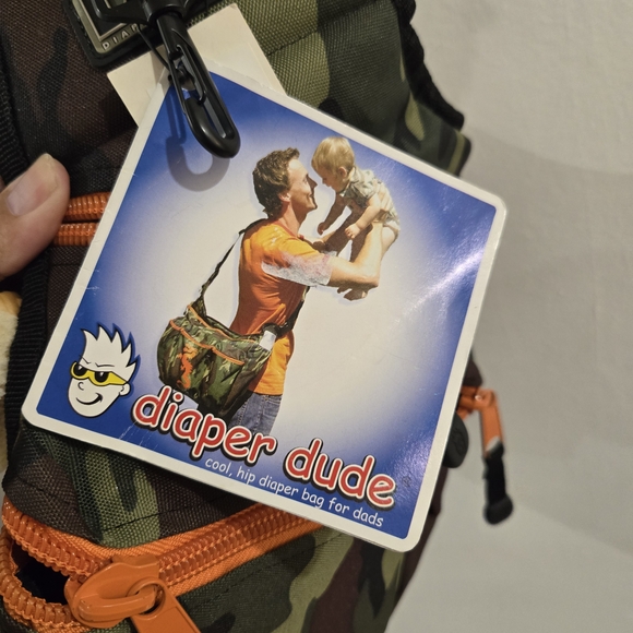 Diaper Dude Camouflage Messenger Bag Orange Zippers Adjustable Strap - Picture 7 of 9